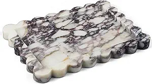 LIN CHUAN 100% Real Natural Marble Tray, Genuine Calacatta Viola Scalloped Stone Tray, Luxury Dec... | Amazon (US)
