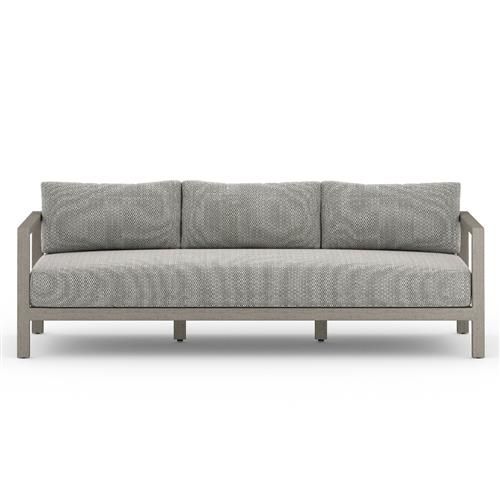 Camille Modern Classic Ash Grey Cushion Grey Teak Outdoor Sofa - 88"W | Kathy Kuo Home