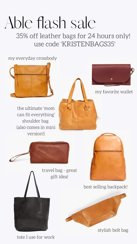 Able leather bag sale! 35% off leather bags with code KRISTENBAGS35

Belt bag
Travel case
Leather backpack
Crossbody bag
Tote bag
Leather wallet
Gift ideas 

#LTKitbag #LTKHoliday