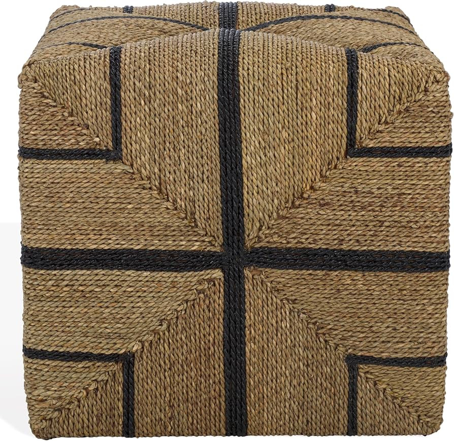 SAFAVIEH Couture Collection - Liatasha Natural & Black Woven Seagrass Square Ottoman, Fully Assem... | Amazon (US)