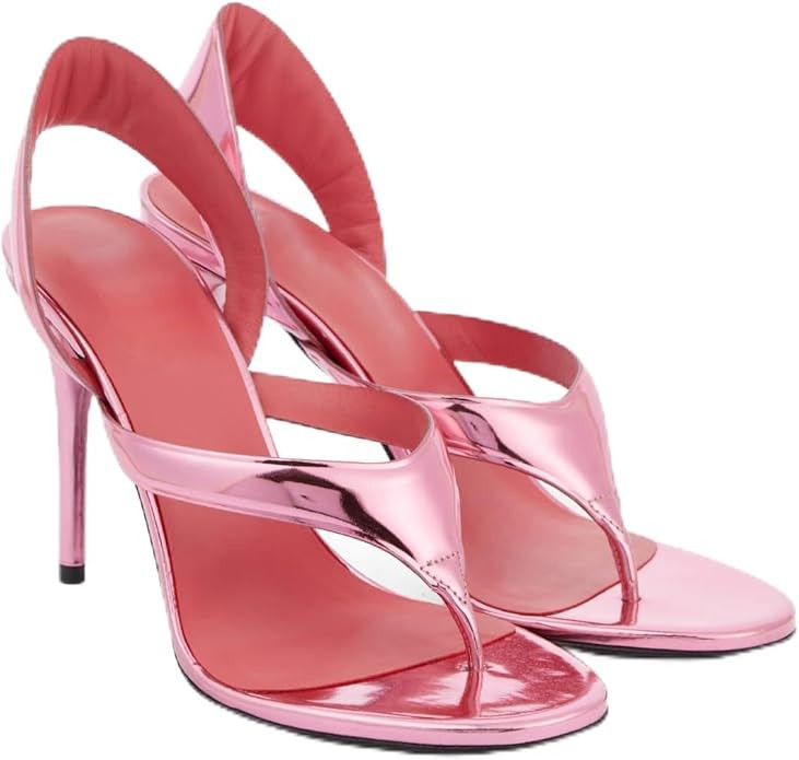 Women's Flip Flop High Heel Sandals Metallic Leather Stiletto High Heels Strappy Summer Dress Sho... | Amazon (US)