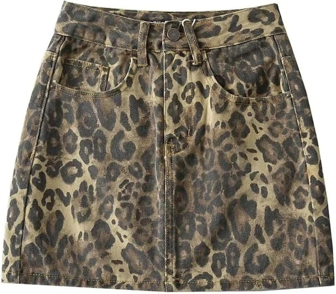OCUH Leopard Skirt Denim Skirt Leopard Print Skirt Y2K Leopard Printed Skirt Vintage Skirt Mini S... | Amazon (US)