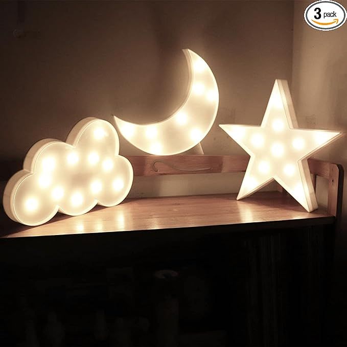 AUSAYE 3 PCS 3D Crescent Moon Light Cloud Led Star Lamp, Decorative Night Lights Room Decor Night... | Amazon (US)