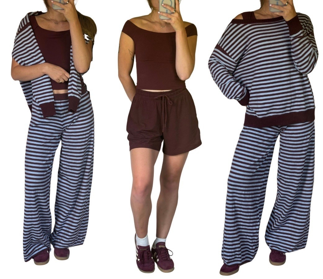AERIE HAUL. 
i’m in LOVE with the blue + burgundy combo. this matching stripe lounge set is SO soft and comfy. the top has ~removable padding~. and of course i had to pair it with my maroon adidas handball spezial’s 🤩
•
•
#toddlermom #matchingsets #loungewear #fallfashion #fallcolors

#LTKmomlife #LTKootd #LTKActive