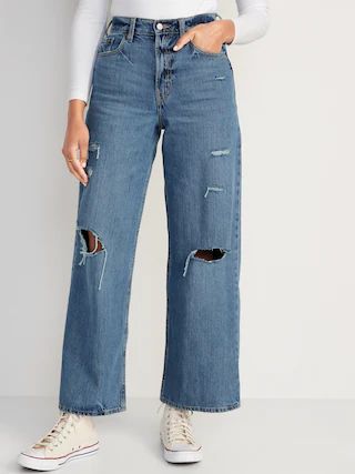 Extra High-Waisted Ripped Baggy Wide-Leg Non-Stretch Jeans for Women | Old Navy (US)