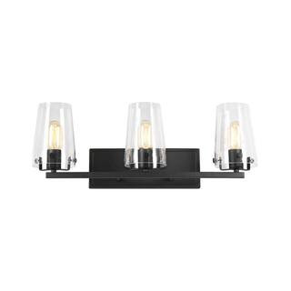 Home Decorators Collection Creek Crossing 24 in. 3-Light Black Industrial Bathroom Vanity Light w... | The Home Depot