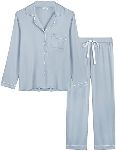 Joyaria Womens Soft Bamboo Pajama Sets Button Down Long Sleeve Pj Pants Set Sleepwear | Amazon (US)