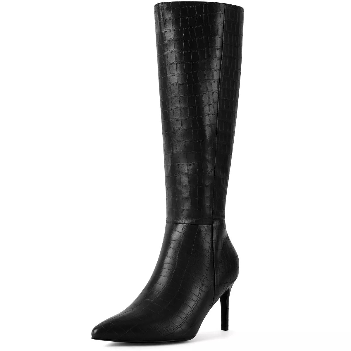 Perphy Women's Stone Pattern Pointy Toe Stiletto Heel Knee High Boots Black 7 | Target
