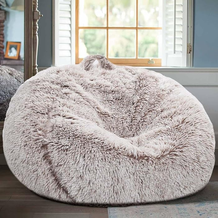 Fluffy Stuffed Animal Storage Bean Bag Chair Cover (No Filler), Faux Fur Comfy Bean Bag Cover for... | Amazon (US)