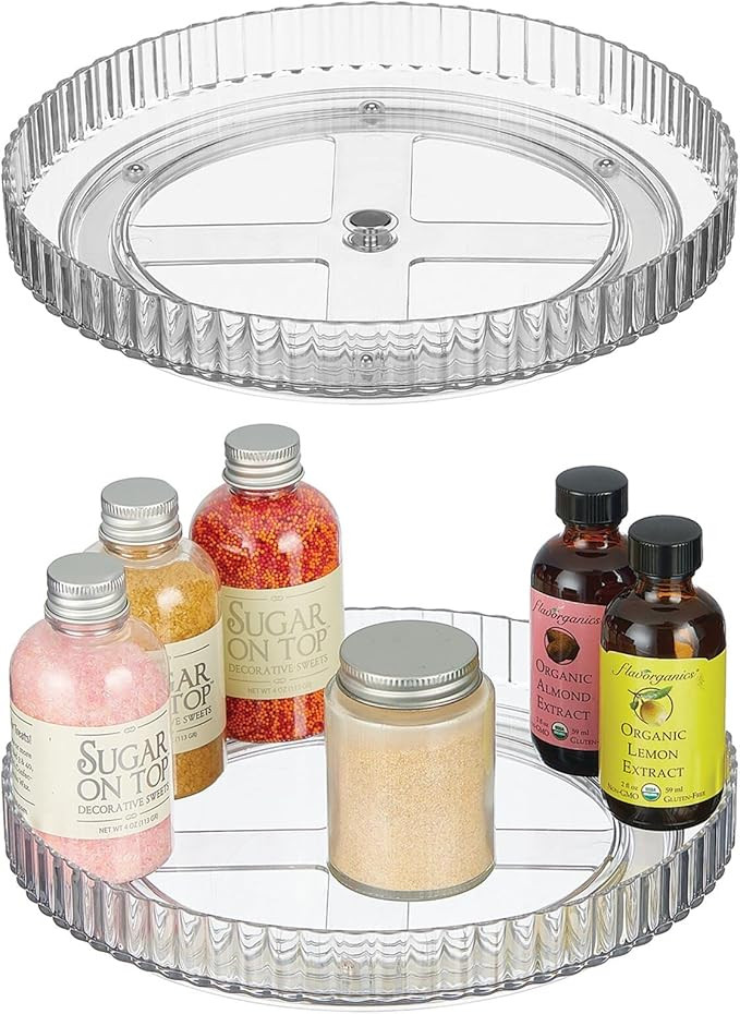 mDesign Fluted Lazy Susan Turntable Plastic Spinner for Kitchen and Bathroom Cabinet, Cupboard, C... | Amazon (US)