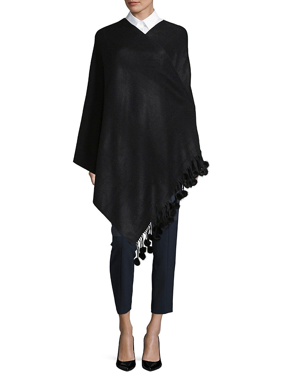 BELLE FARE Women's Mink Fur-Trim Cashmere Wrap - Black | Saks Fifth Avenue OFF 5TH
