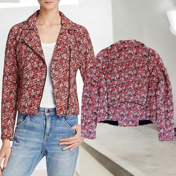 Joie Silk Fall Floral Rose Pink Flowers Red Quilting Biker Jacket SZ S $478 | Poshmark