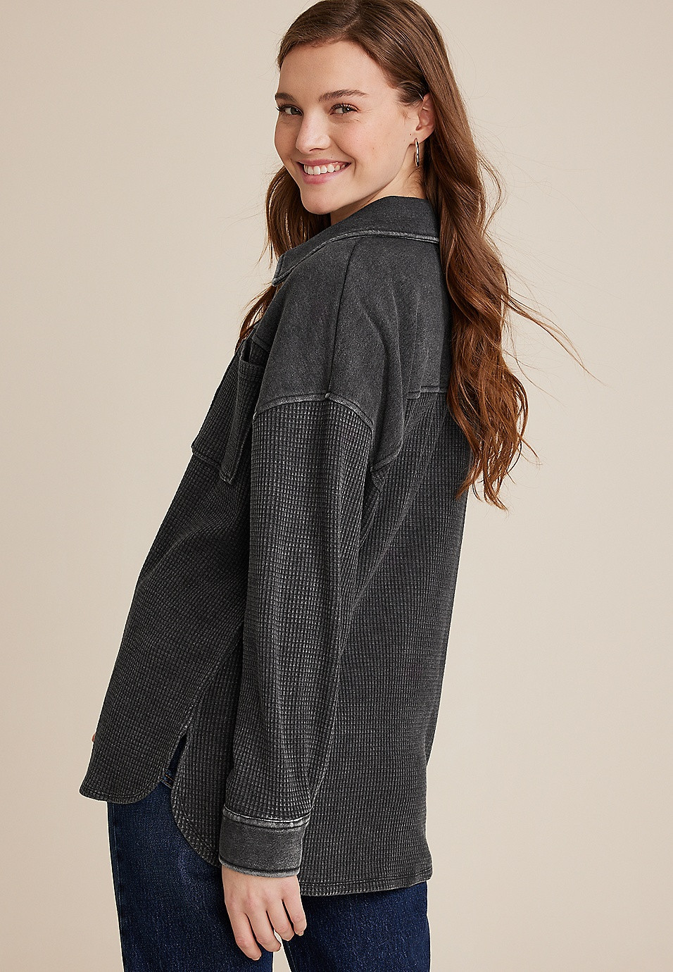 Waffle Knit Button Down Cardigan | Maurices