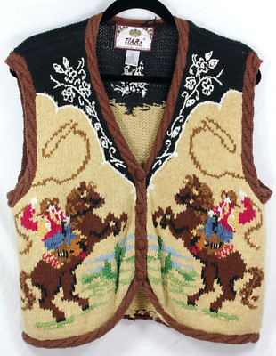Vintage 1996 Crochet Tiara Cowboy Cowgirl Equestrian Button-Down Vest Women's L | eBay US
