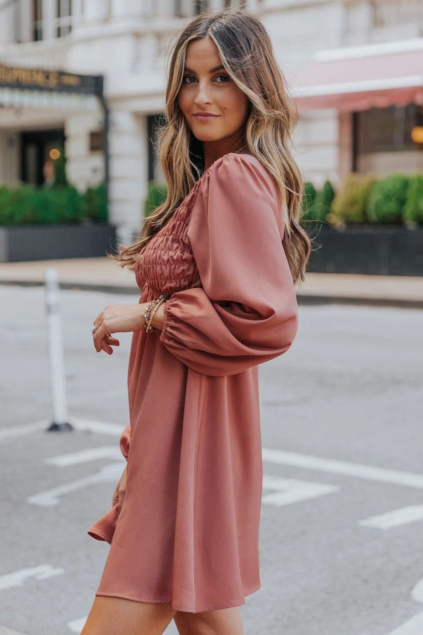 Amber Rust Smocked Mini Dress | Magnolia Boutique