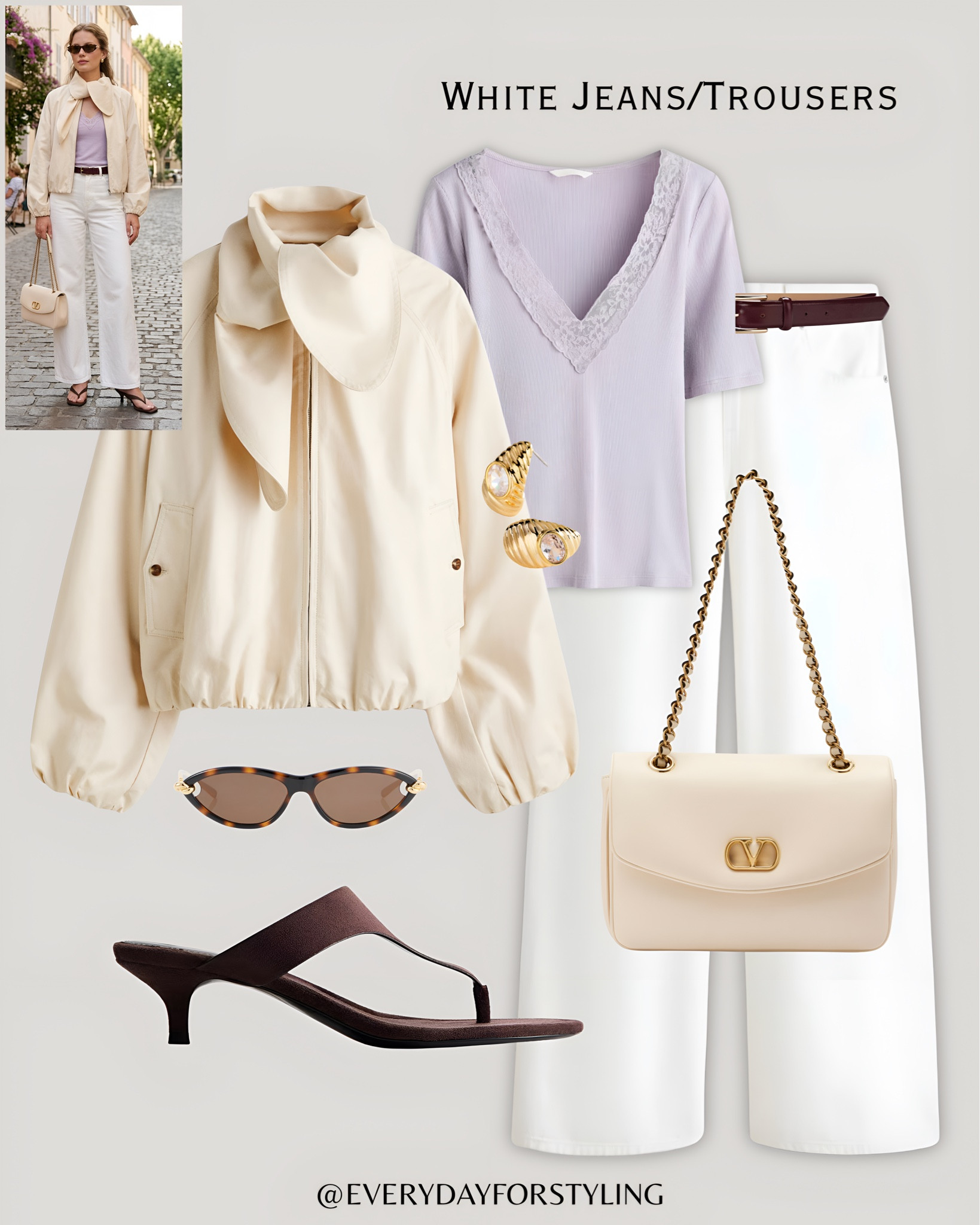 Soft lavender meets cream — this palette is practically a European postcard 🪻

white jeans outfit ideas, how to style white trousers, white jeans 2026, quiet luxury outfit women, elevated casual style, chic summer outfits, European street style inspired, white wide leg trousers, designer inspired outfits, blazer and white jeans, polka dot top outfit, olive top white jeans, affordable luxury style, outfit inspo women, sophisticated casual looks, summer wardrobe essentials, gold accessories outfit, high street chic outfits, style inspiration 2026, effortless elegant style, summer outfits, fashion trends 2026, OOTD, simple styling, outfit ideas, casual elegant look, neutral style women, what to wear, how to wear, ways to style, everydayforstyling

#LTKWorkwear #LTKootd #LTKSeasonal