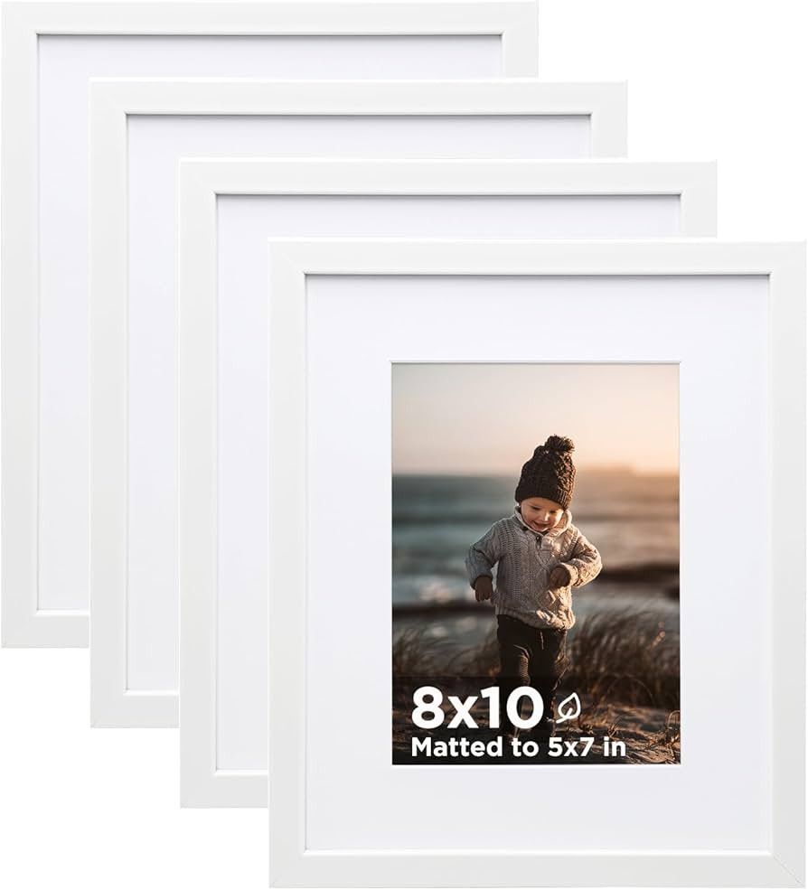 KINLINK 8x10 Picture Frame White Set of 4, Wooden Photo Frames Matted 5x7 with Plexiglass for 5x7... | Amazon (US)