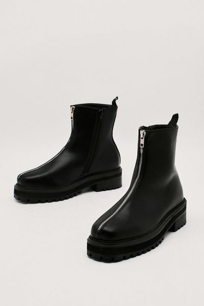Faux Leather Zip Front Ankle Biker Boots | Debenhams UK