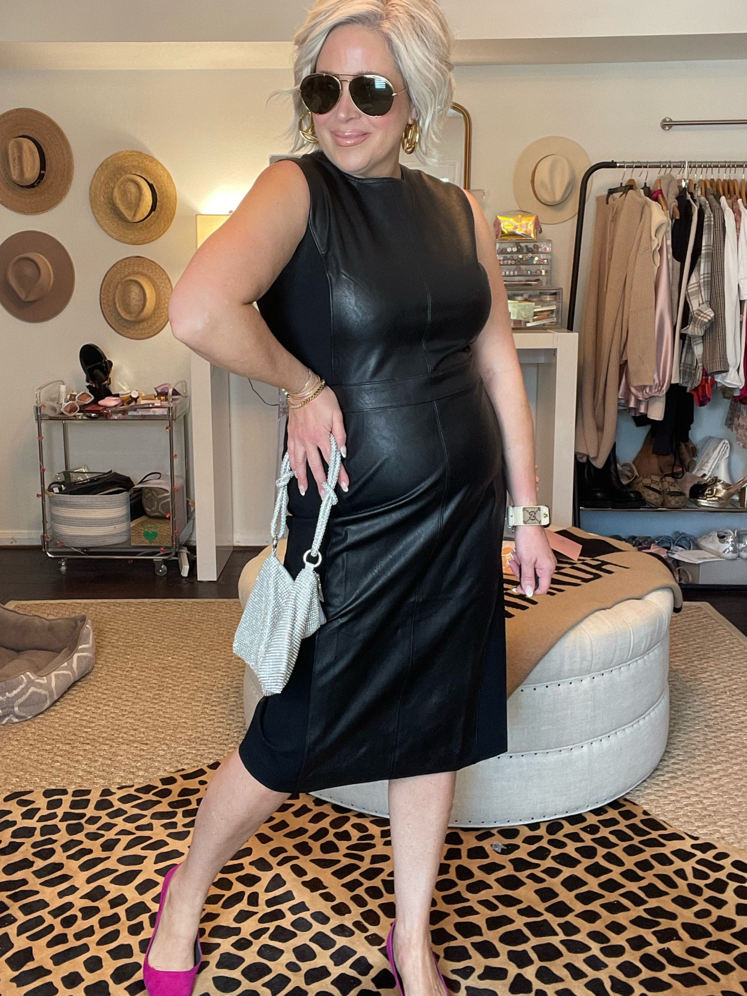green emerald velvet dress Spanx Leather Combo Fitted Dress Black Xs main image 0