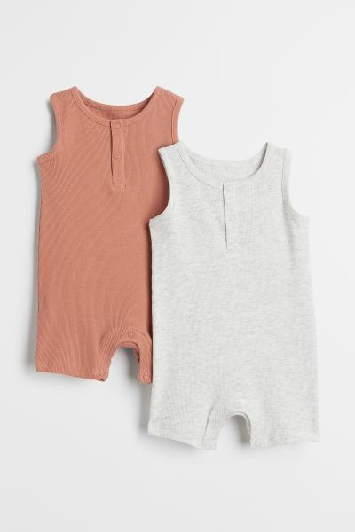 Sleeveless romper suits in soft, ribbed cotton jersey with snap fasteners at top. Snap fasteners ... | H&M (US + CA)