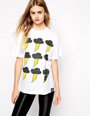 Alice Takes A Trip Oversized Boyfriend T-Shirt With Clouds Cartoon Print | ASOS UK