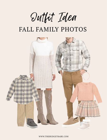 Fall family photo outfit idea in shades of gray and pale pink 

#LTKfamily