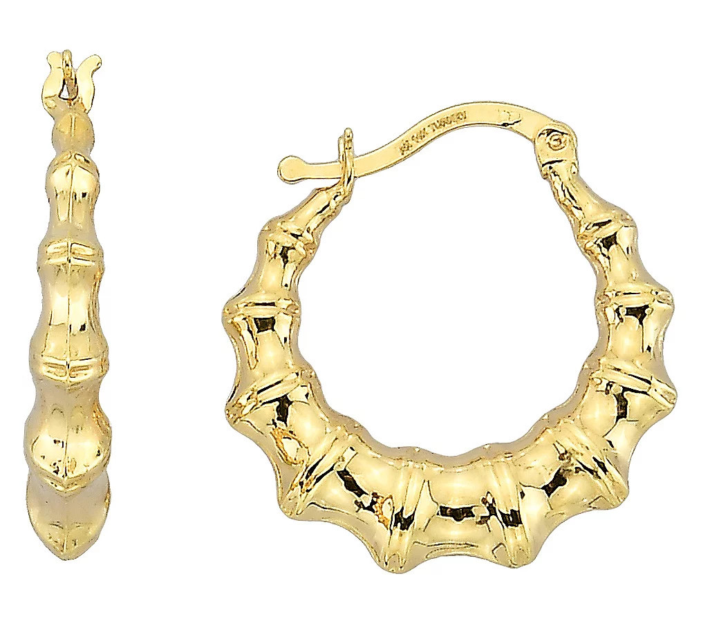 Adorna 14K Gold Bamboo Design Hoop Earrings | QVC