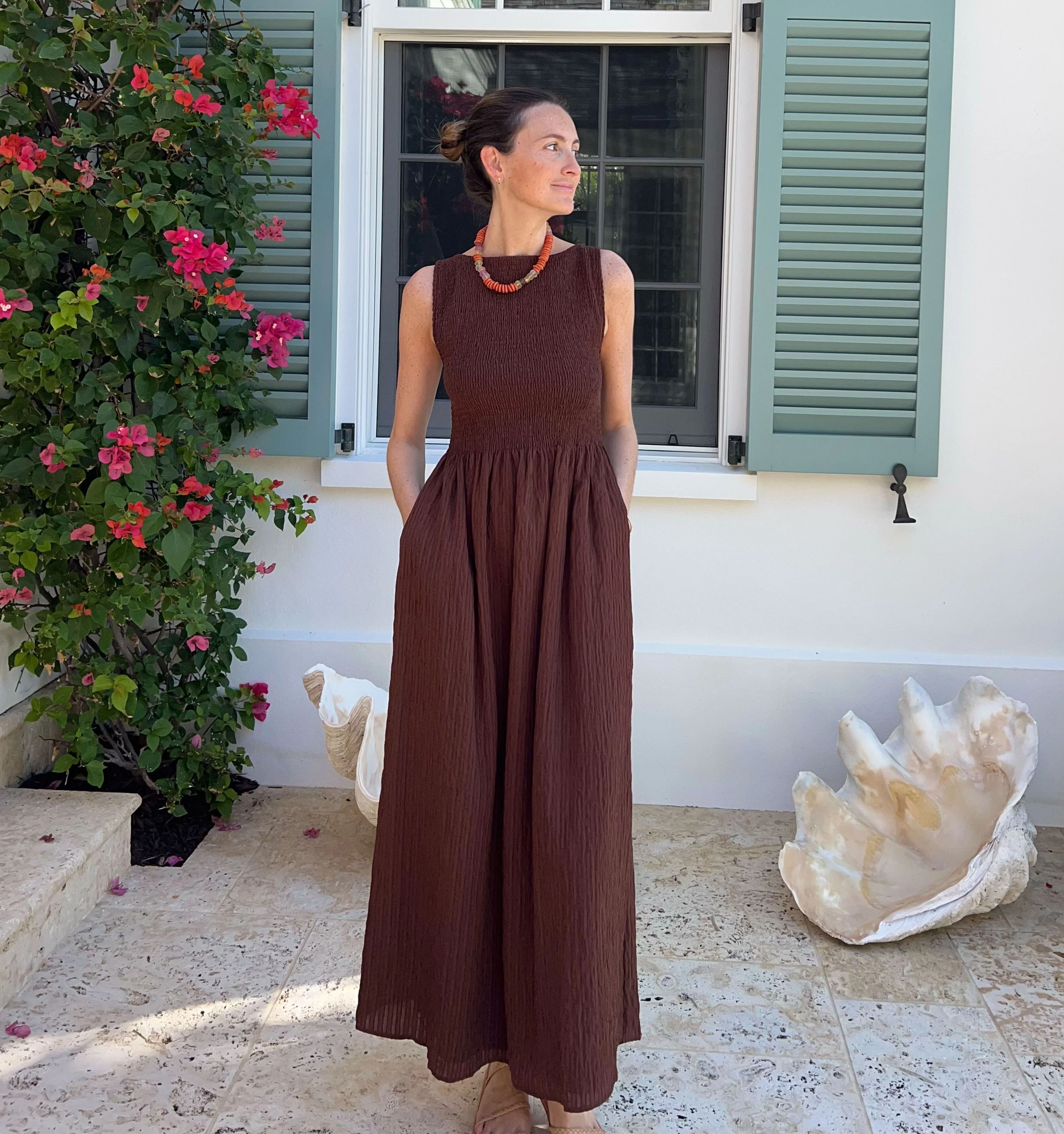 The Cosima Nap Dress - Chocolate Tonal Seersucker | Hill House Home US