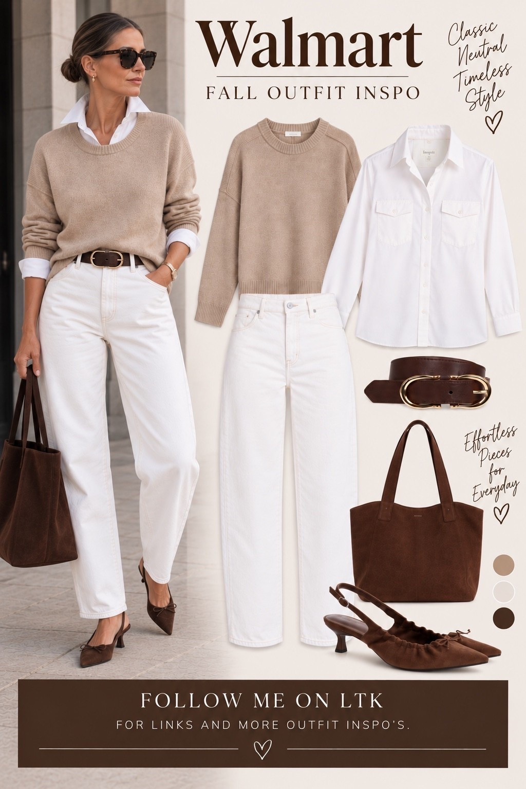 Cream, camel and chocolate brown—the kind of color combination I never get tired of. I love how the crisp popped collar and pointed slingbacks give a simple sweater-and-jeans outfit just enough polish. Classic pieces, interesting proportions, and nothing trying too hard. 🤎

#LTKootd #LTKOver40 #LTKMidsize