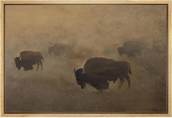 MUDECOR Framed Canvas Print Wall Art Majestic Bison in Misty Plains Rustic Wildlife Silhouette Il... | Amazon (US)