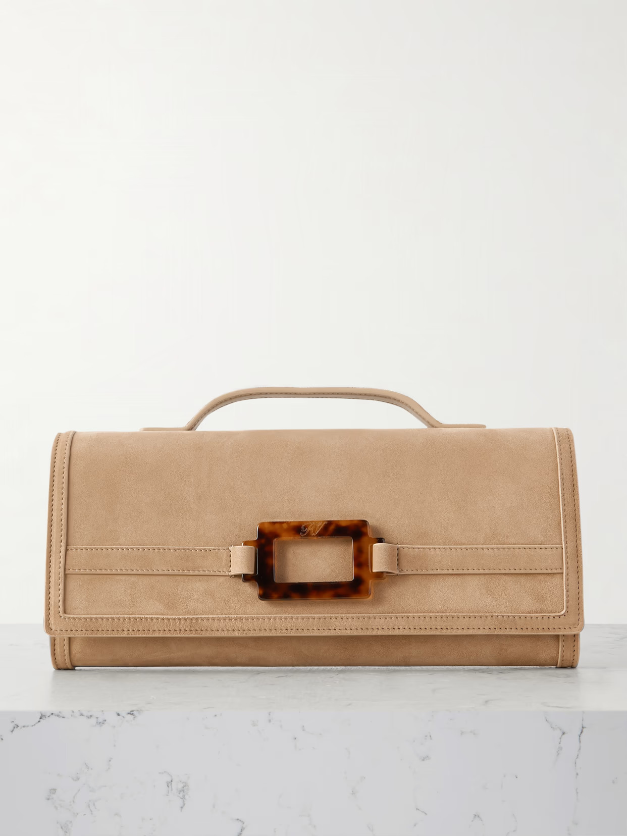Roger Vivier - Belle Vivier Buckled Suede Clutch - Brown | NET-A-PORTER (US)