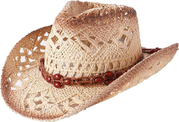 Lanzom Womens Straw Beach Sun Hat Packable Summer Cowboy Straw Hats with Wind Lanyard | Amazon (US)