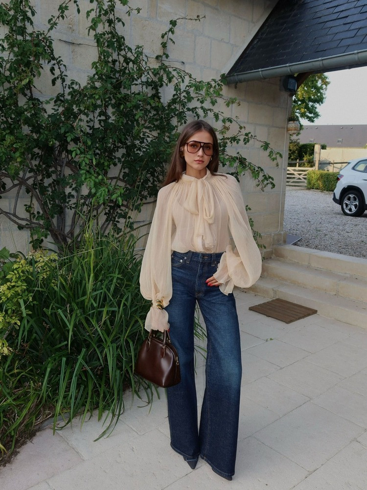 Chiffon flounce sleeve sheer blouse | SHEIN