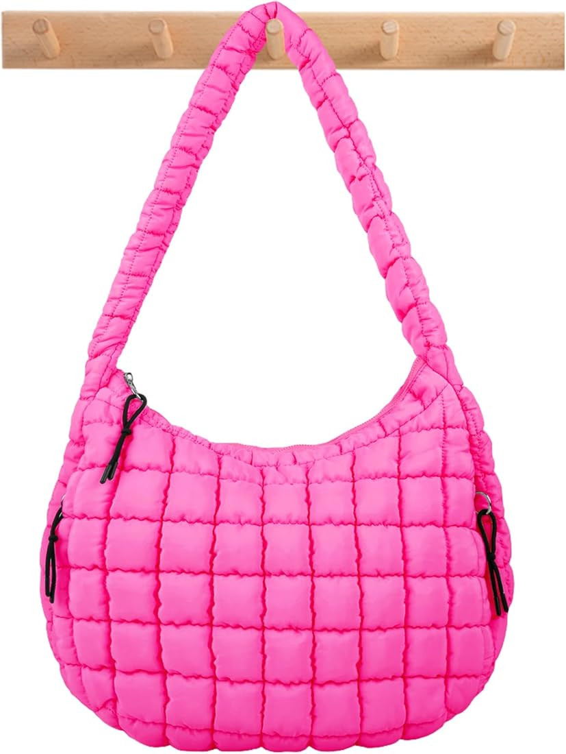 Quilted Puffer Tote Bag Large Crossbody Shoulder Bag with Zipper, Nylon Bubble Hobo Handbag Carry... | Amazon (US)