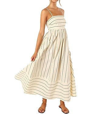 Women Striped Maxi Dress Sleeveless Backless Cutout Smocked Sundress Spaghetti Straps Boho Flowy ... | Amazon (US)