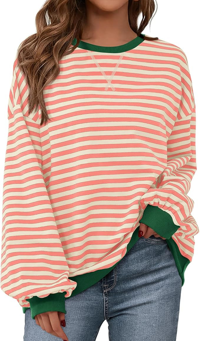 BTFBM Sweatshirt For Women 2026 Summer Crewneck Long Sleeve Oversized Striped Pullover Tops Y2K C... | Amazon (US)