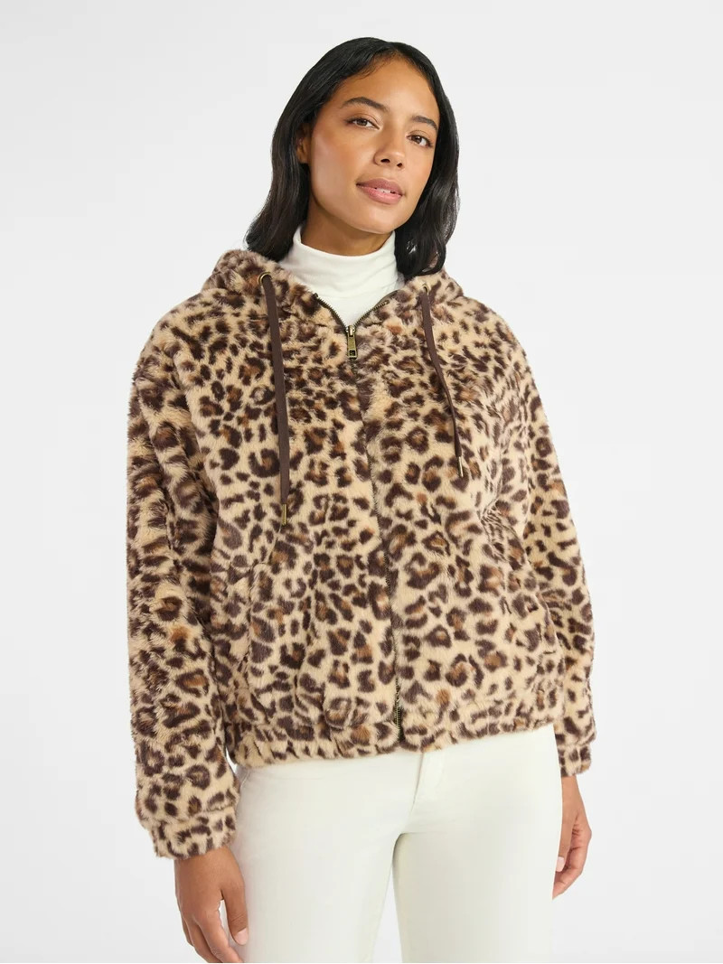 Time and Tru Women's and Women's Plus Faux Fur Hoodie Jacket, Heavyweight, Sizes XS-2X - Walmart.... | Walmart (US)