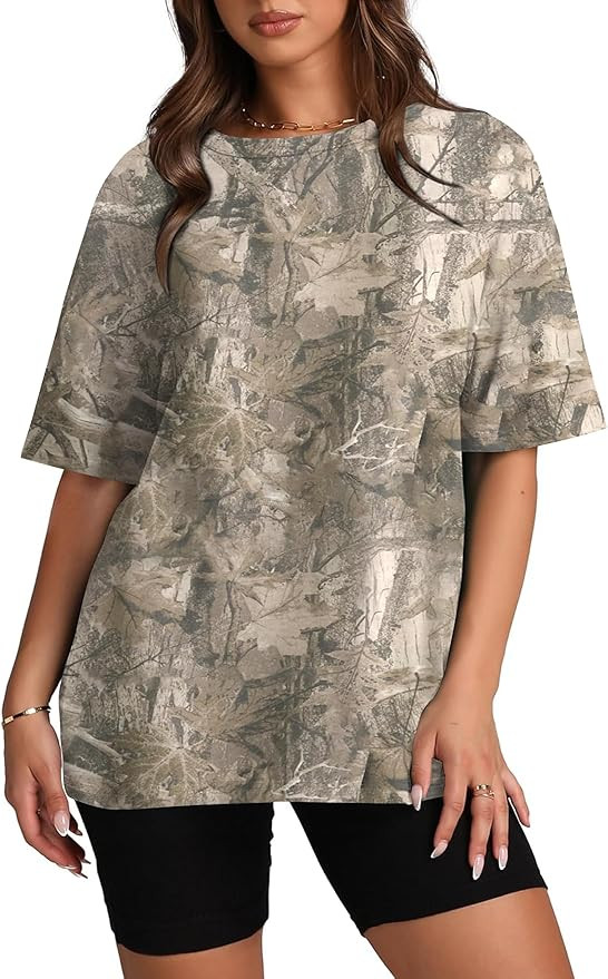 Camo Shirt for Women Mens Maple Leaf Print Camouflage T Shirt Summer Short Sleeve Oversized Camo ... | Amazon (US)