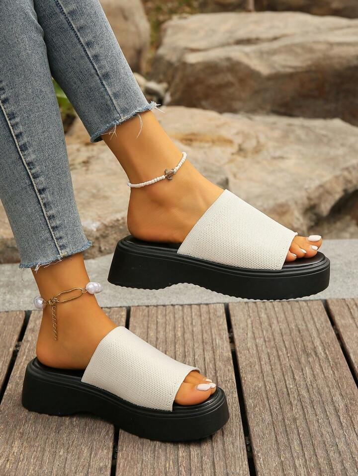 Women Single Band Sandals, Elegant Black Platform Slide Sandals | SHEIN EUR | SHEIN