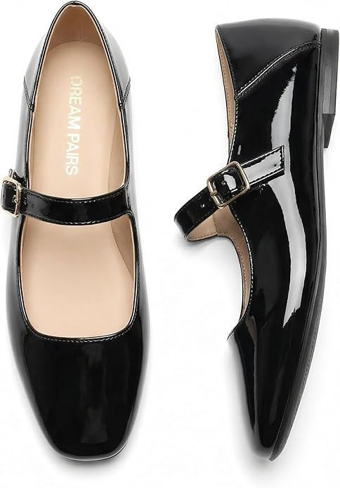 DREAM PAIRS Women's Silver Square Toe Mary Jane Flats: Comfortable Casual Slip On Dress Shoes wit... | Amazon (US)