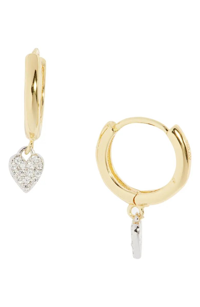 Argento Vivo Sterling Silver Two Tone Pavé Heart Drop Huggie Hoop Earrings | Nordstrom | Nordstrom