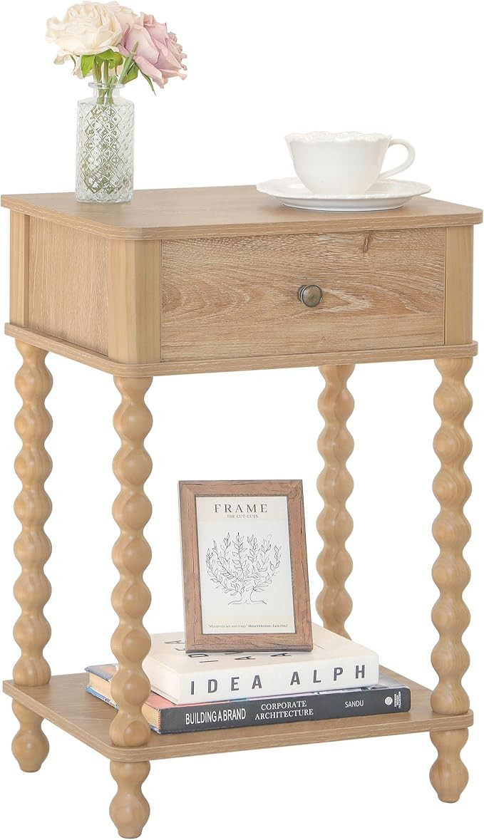AWASEN Night Stand, Wood End Table with Drawer for Living Room, Small Bedside Side Table with Spi... | Amazon (US)
