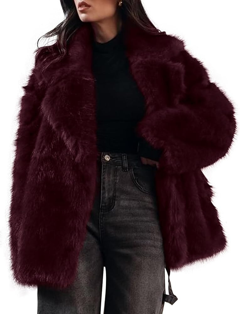 COZYPOIN Womens Faux Fur Coats Warm Mid Long Furry Jackets Long Sleeve Lapel Winter Fluffy Outerw... | Amazon (US)