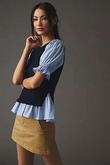 By Anthropologie Layered Poplin-Sleeved Sweater | Anthropologie (US)