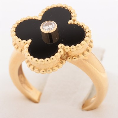Van Cleef & Arpels Vintage Alhambra Onyx diamond Ring 750(YG) 6.2g 47 | eBay US