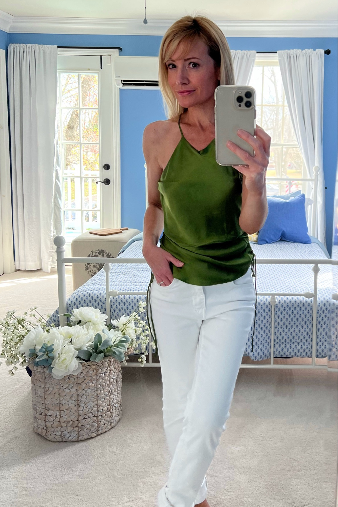 Loving this too from Banana Republic paired with white jeans. #levis #bananarepublic #summeroutfit #greentop #silktank #whitejeans 

#LTKstyletip #LTKSeasonal #LTKunder50