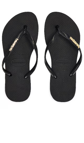 Slim Logo Metallic Sandal in Black | Revolve Clothing (Global)