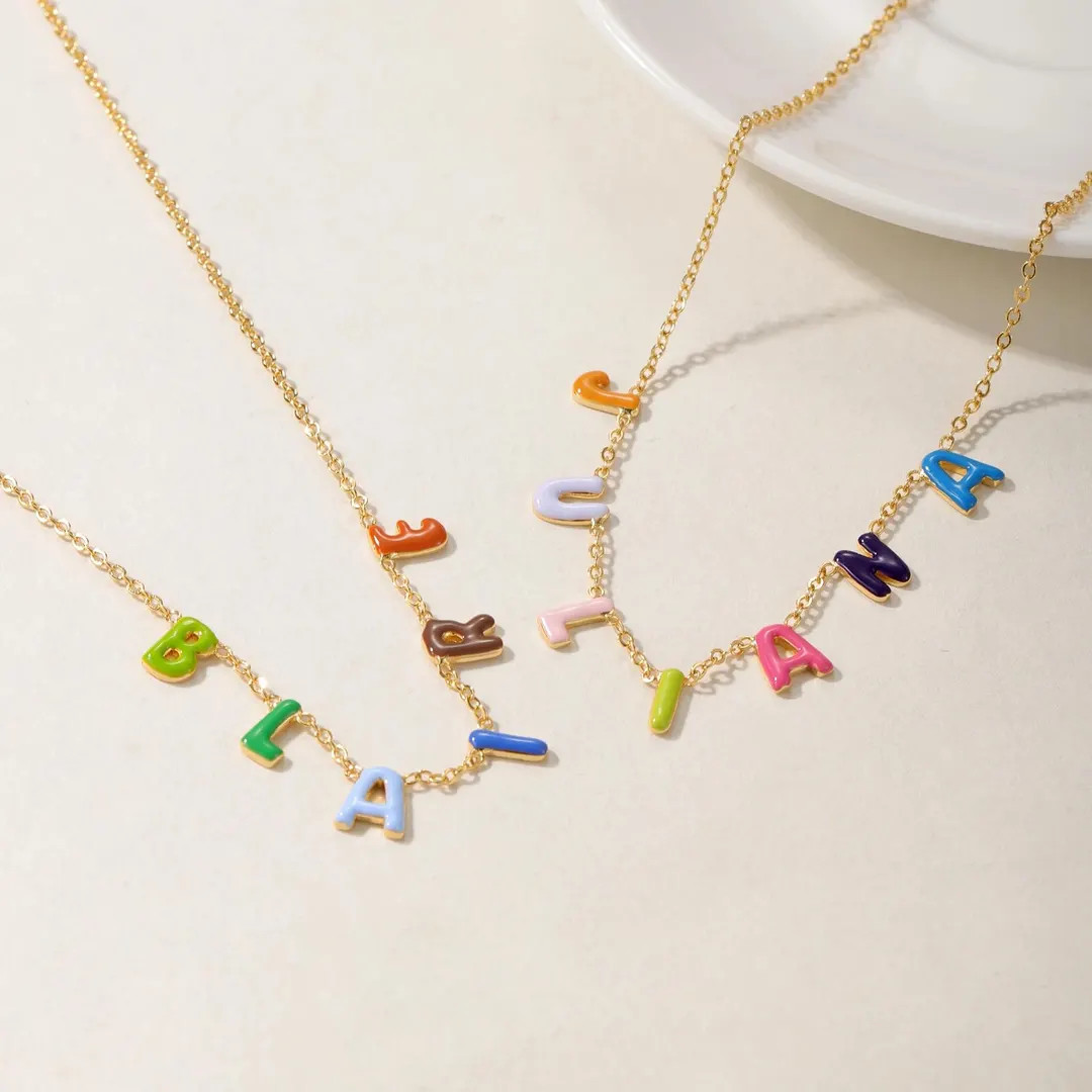 Custom Bubble Name Necklace, Personalized Colorful Enamel Necklace, Gift for Her, Girl Name Neckl... | Etsy (US)