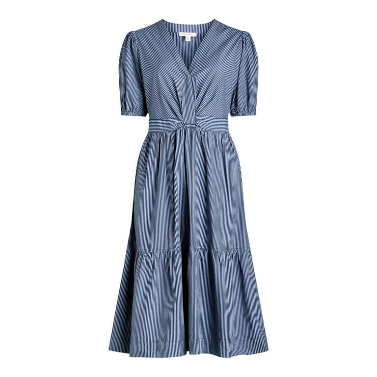 Free Assembly Women's Twist Front Cotton Midi Dress, Sizes XS-XXL | Walmart (US)