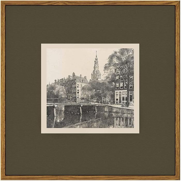 InSimSea Vintage Canvas Square Wall Art 12x12in, Framed Canal Bridge Architectural Sketch Print, ... | Amazon (US)